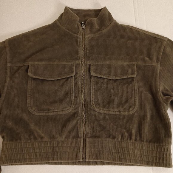 Aerie Olive Green Corduroy Crop Bomber Jacket Women’s Size XS EUC - Picture 12 of 14